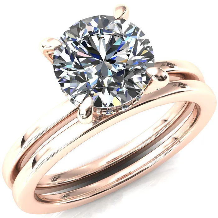 Rosy Round Center Stone 4 Claw Prong Single Rail Micropave Engagement Ring Fire Brilliance Rings