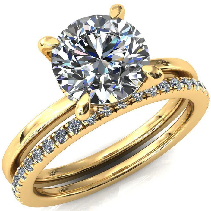 Rosy Round Center Stone 4 Claw Prong Single Rail Micropave Engagement Ring Fire Brilliance Rings