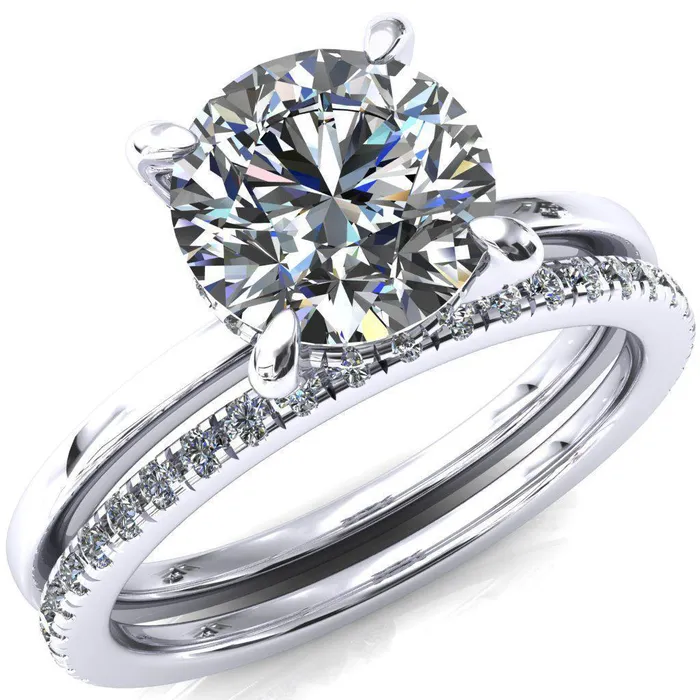 Rosy Round Center Stone 4 Claw Prong Single Rail Micropave Engagement Ring Fire Brilliance Rings