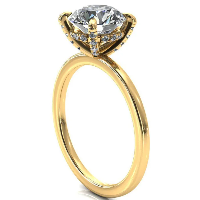 Rosy Round Center Stone 4 Claw Prong Single Rail Micropave Engagement Ring Fire Brilliance Rings