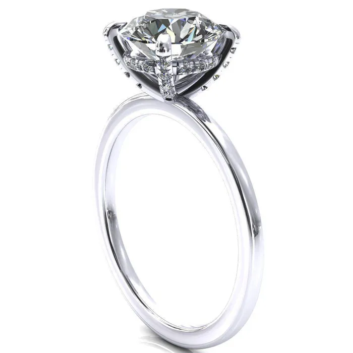 Rosy Round Center Stone 4 Claw Prong Single Rail Micropave Engagement Ring Fire Brilliance Rings