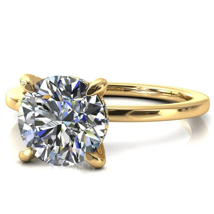 Rosy Round Center Stone 4 Claw Prong Single Rail Micropave Engagement Ring Fire Brilliance Rings