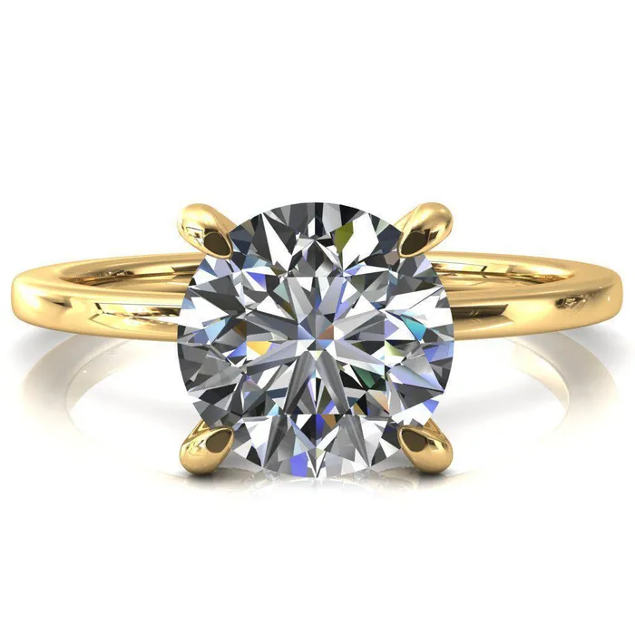Rosy Round Center Stone 4 Claw Prong Single Rail Micropave Engagement Ring Fire Brilliance Rings