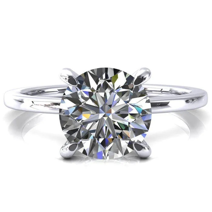Rosy Round Center Stone 4 Claw Prong Single Rail Micropave Engagement Ring Fire Brilliance Rings