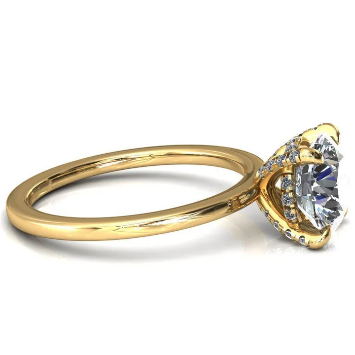 Rosy Round Center Stone 4 Claw Prong Single Rail Micropave Engagement Ring Fire Brilliance Rings