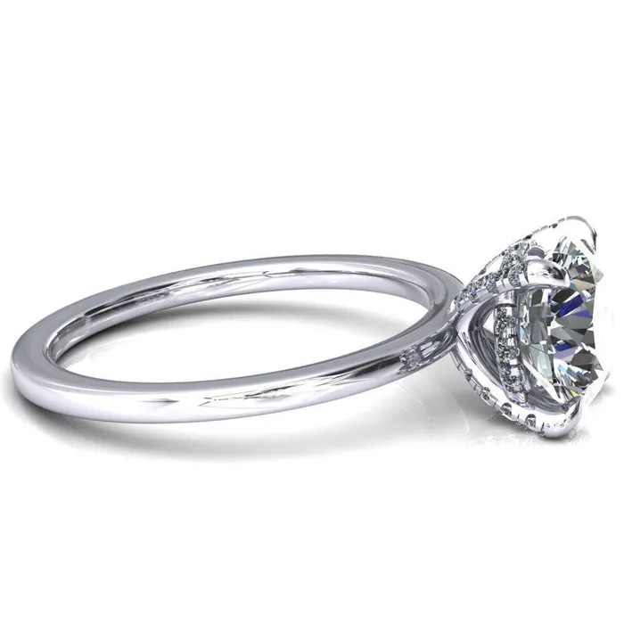 Rosy Round Center Stone 4 Claw Prong Single Rail Micropave Engagement Ring Fire Brilliance Rings