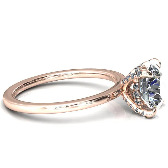 Rosy Round Center Stone 4 Claw Prong Single Rail Micropave Engagement Ring Fire Brilliance Rings