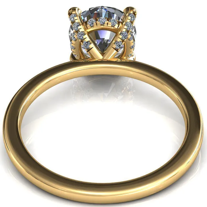 Rosy Round Center Stone 4 Claw Prong Single Rail Micropave Engagement Ring Fire Brilliance Rings