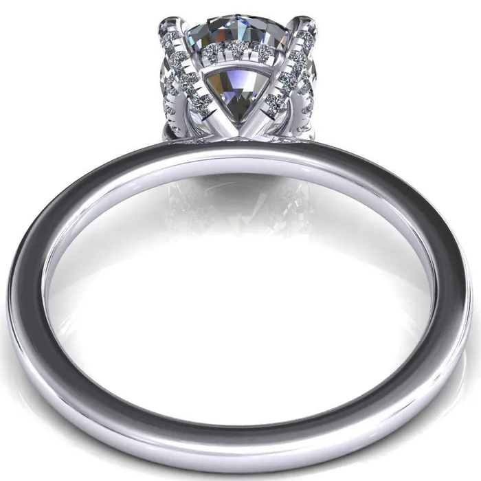 Rosy Round Center Stone 4 Claw Prong Single Rail Micropave Engagement Ring Fire Brilliance Rings
