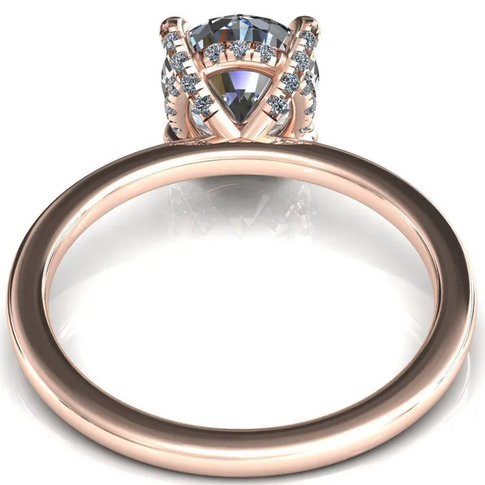 Rosy Round Center Stone 4 Claw Prong Single Rail Micropave Engagement Ring Fire Brilliance Rings