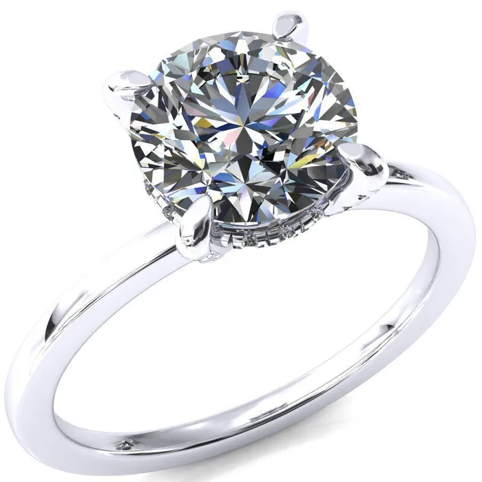 Rosy Round Center Stone 4 Claw Prong Single Rail Micropave Engagement Ring Fire Brilliance Rings