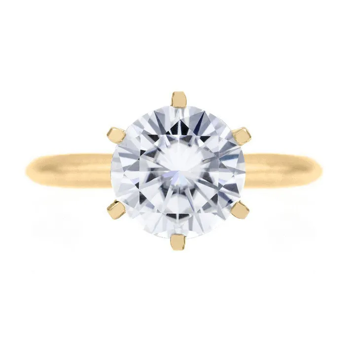 Round Center Stone 14K or 18K Yellow Gold 6 Prongs Solitaire Ring Fire Brilliance Rings Round Center Stone 14K or 18K Yellow Gold 6 Prongs Solitaire Ring Fire Brilliance Rings