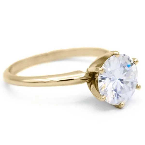 Round Center Stone 14K or 18K Yellow Gold 6 Prongs Solitaire Ring Fire Brilliance Rings