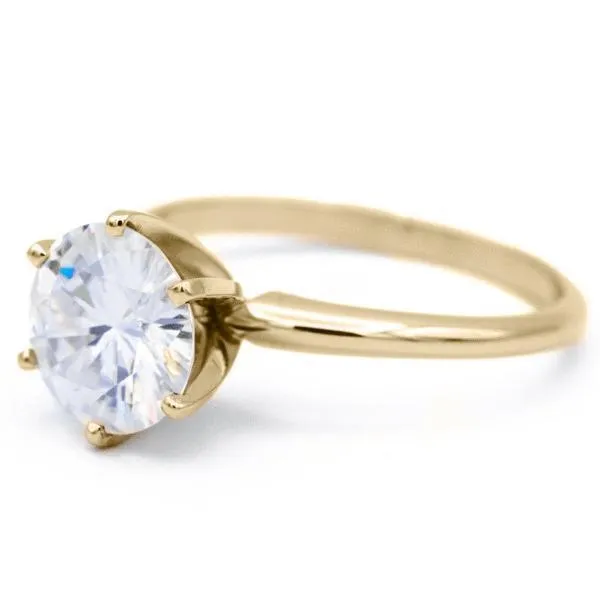 Round Center Stone 14K or 18K Yellow Gold 6 Prongs Solitaire Ring Fire Brilliance Rings
