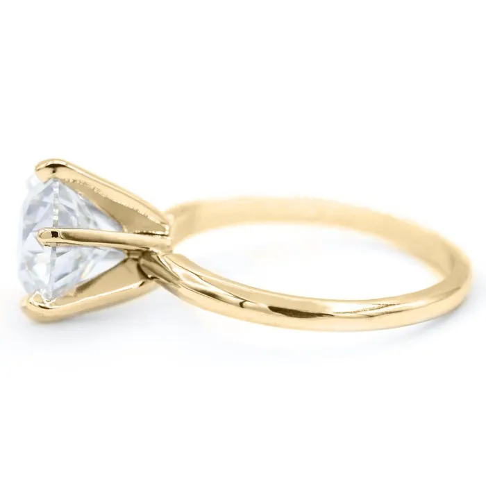 Round Center Stone 14K or 18K Yellow Gold 6 Prongs Solitaire Ring Fire Brilliance Rings