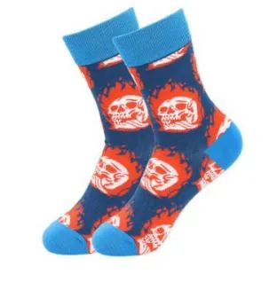 SF189 Blue Orange Flame Skull Socks POLLY Rings