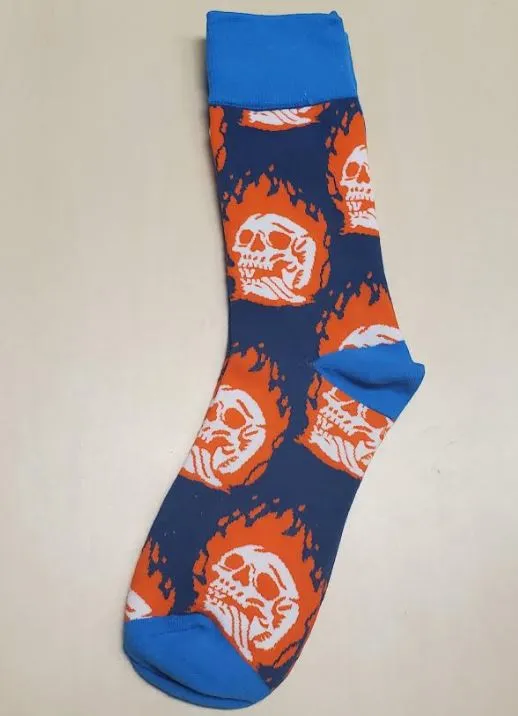 SF189 Blue Orange Flame Skull Socks POLLY Rings