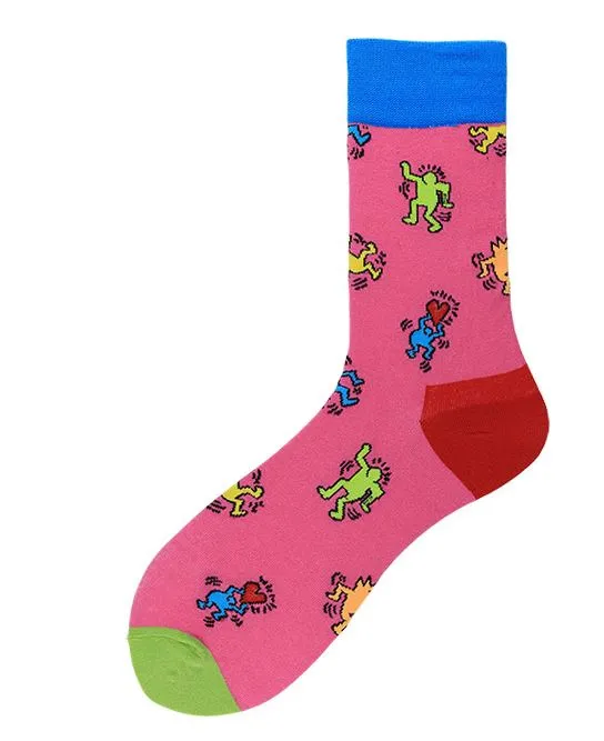 SF545 Hot Pink Colorful Dancing People Socks POLLY Earrings