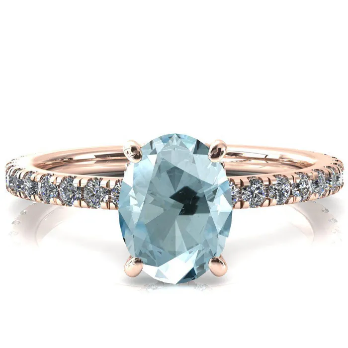 Sicili Oval Aqua Blue Spinel 4 Prong 34 Micro Pave Diamond Engagement Ring Fire Brilliance Rings