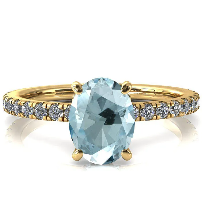 Sicili Oval Aqua Blue Spinel 4 Prong 34 Micro Pave Diamond Engagement Ring Fire Brilliance Rings