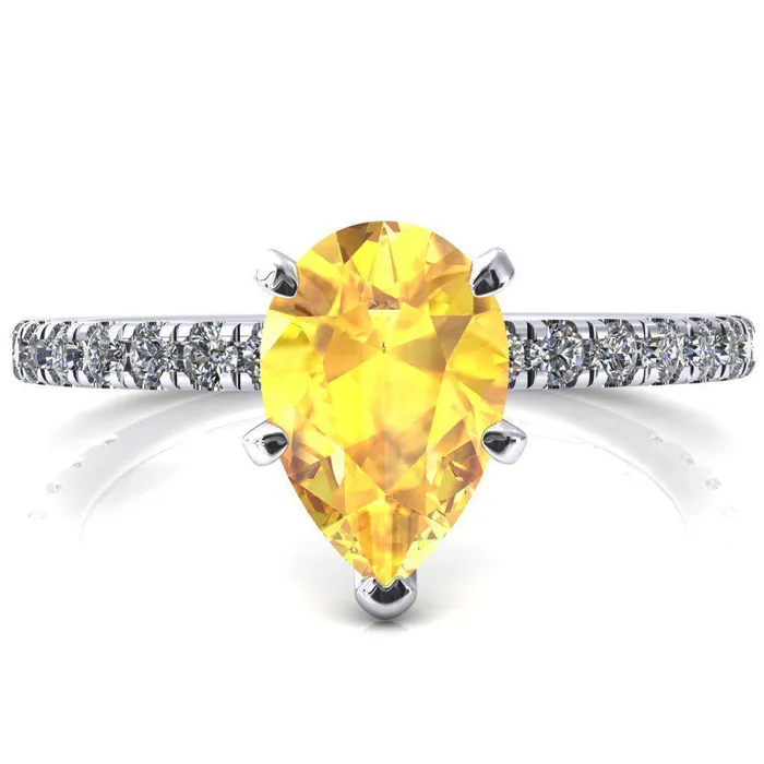 Sicili Pear Yellow Sapphire 5 Prong 34 Micro Pave Diamond Engagement Ring Fire Brilliance Rings Sicili Pear Yellow Sapphire 5 Prong 34 Micro Pave Diamond Engagement Ring Fire Brilliance Rings