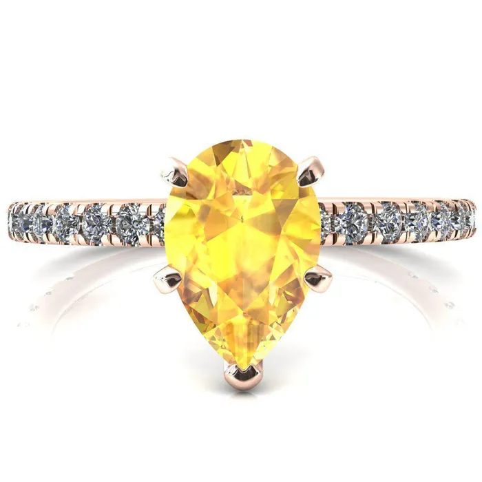 Sicili Pear Yellow Sapphire 5 Prong 34 Micro Pave Diamond Engagement Ring Fire Brilliance Rings