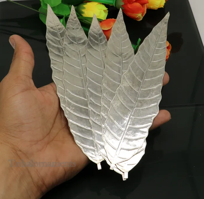 Silver mango tree design leaf Amazing puja worshipping article solid sterling silver diwali puja articles silver utensils from india su512 TRIBAL ORNAMENTS Necklaces
