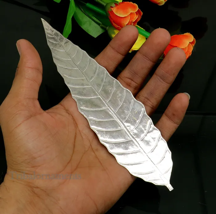 Silver mango tree design leaf Amazing puja worshipping article solid sterling silver diwali puja articles silver utensils from india su512 TRIBAL ORNAMENTS Necklaces
