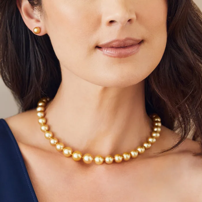 SPT Necklaces 1315mm Golden South Sea Pearl Necklace AAAA Quality