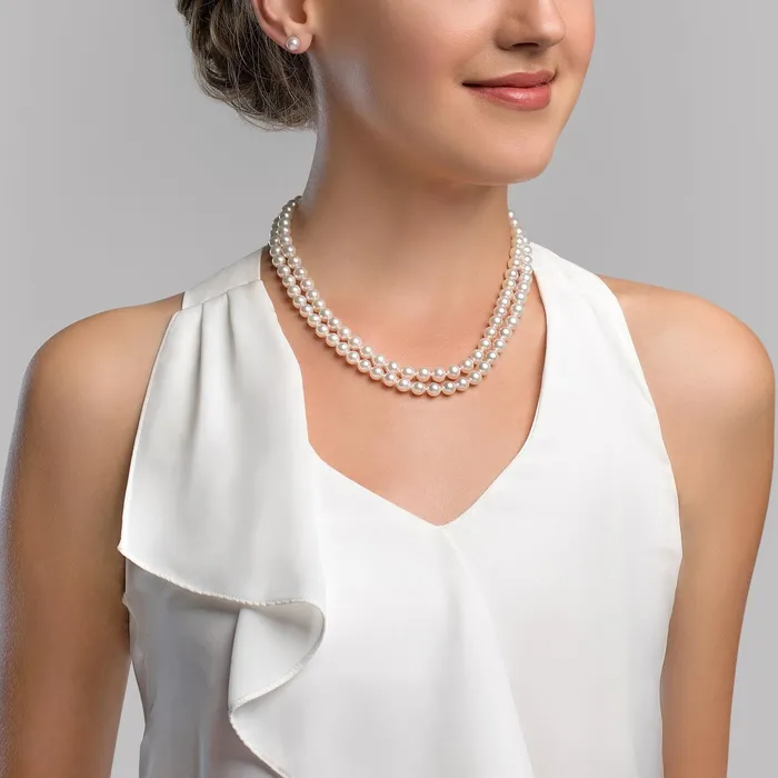SPT Necklaces 3090mm White Freshwater Pearl Graduated Double Strand Necklace