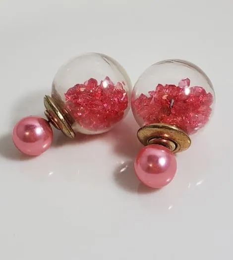 Susan Earrings AZ1196 Pink Pearl Gem Filled Ball Earrings