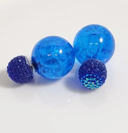 Susan Earrings AZ1211 Iridescent Blue Ice Breaker Double Ball Earrings