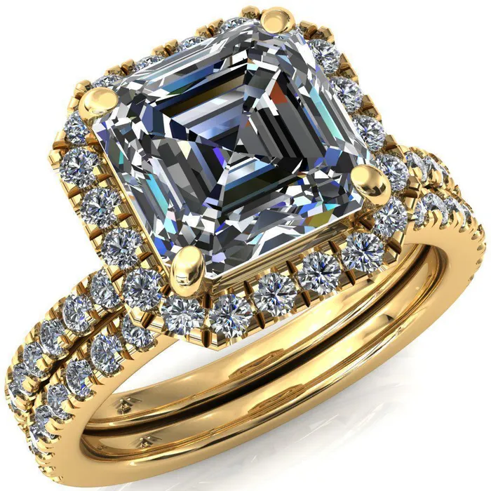 Talia Asscher Moissanite 4 Prong Halo 58 Micropave Ring Fire Brilliance Rings Talia Asscher Moissanite 4 Prong Halo 58 Micropave Ring Fire Brilliance Rings
