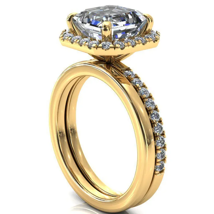 Talia Asscher Moissanite 4 Prong Halo 58 Micropave Ring Fire Brilliance Rings