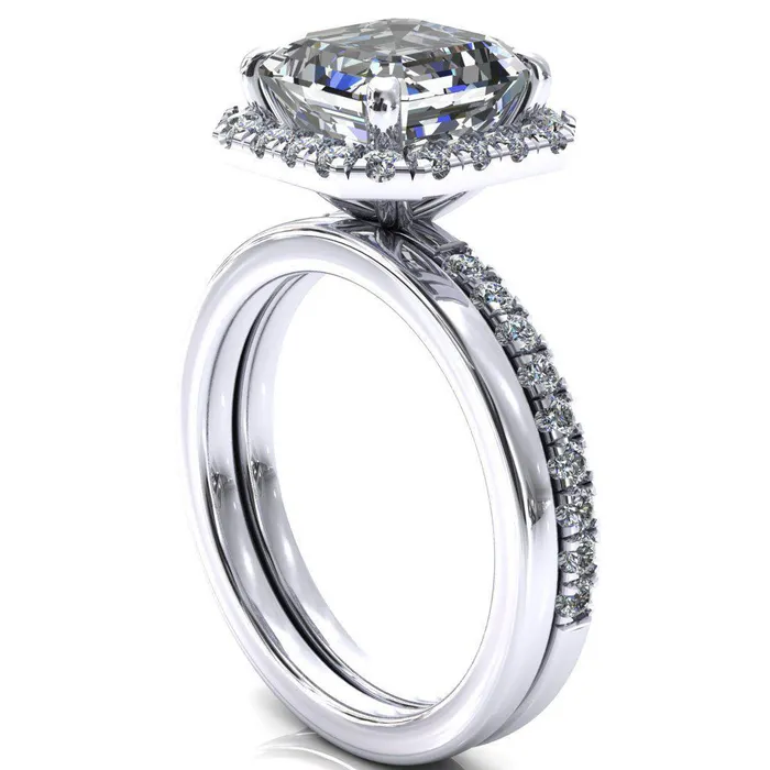 Talia Asscher Moissanite 4 Prong Halo 58 Micropave Ring Fire Brilliance Rings