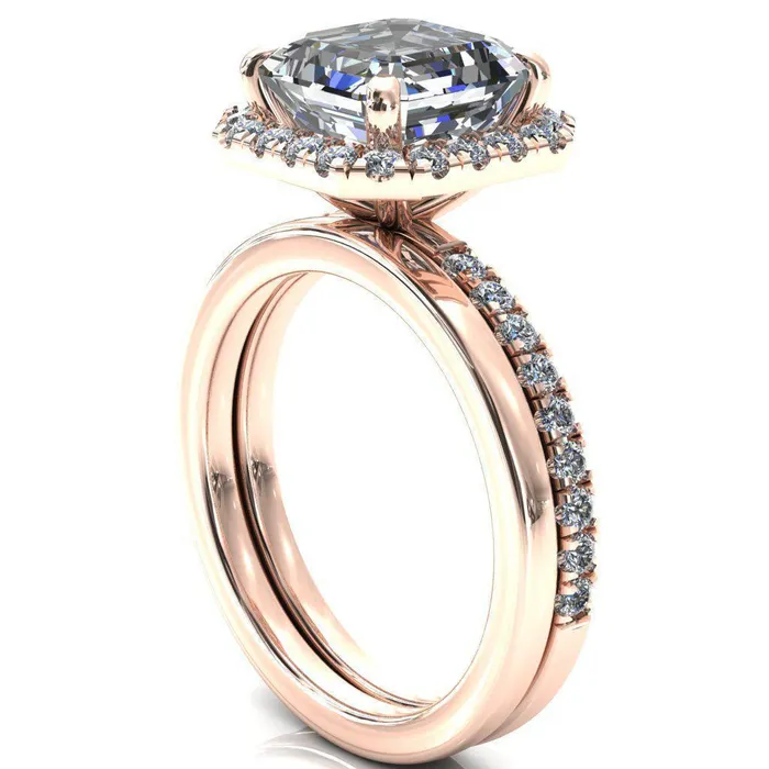 Talia Asscher Moissanite 4 Prong Halo 58 Micropave Ring Fire Brilliance Rings