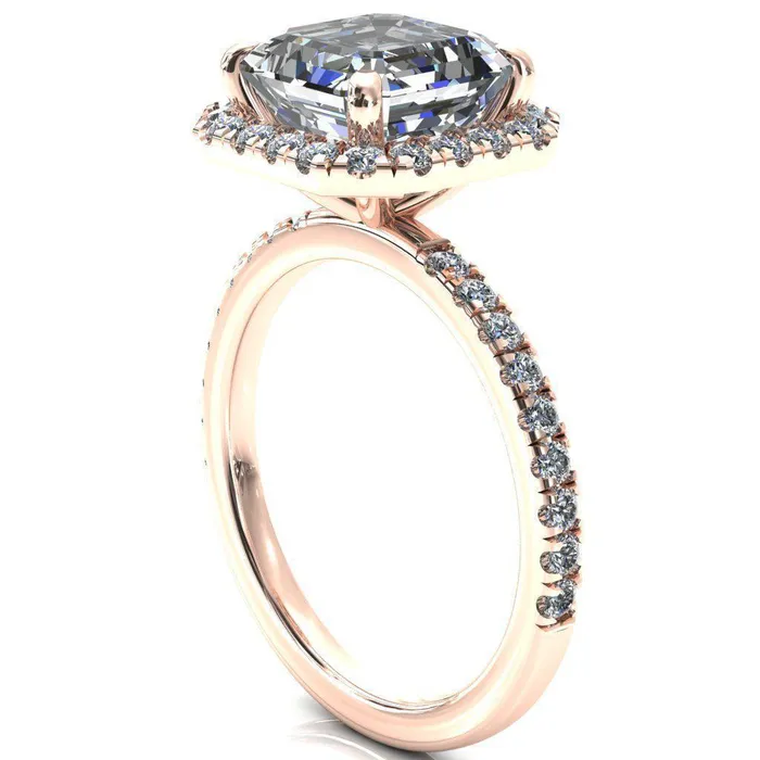 Talia Asscher Moissanite 4 Prong Halo 58 Micropave Ring Fire Brilliance Rings