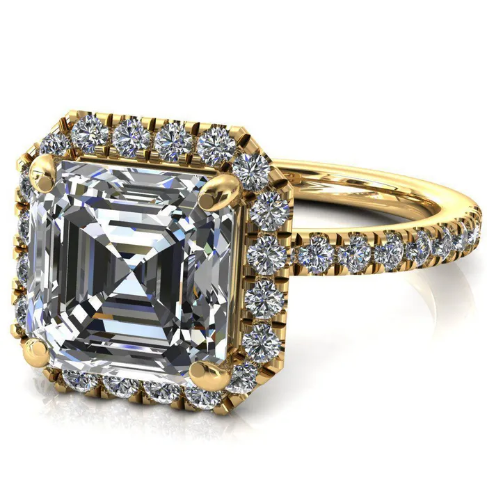 Talia Asscher Moissanite 4 Prong Halo 58 Micropave Ring Fire Brilliance Rings