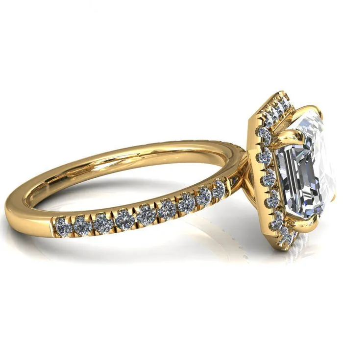 Talia Asscher Moissanite 4 Prong Halo 58 Micropave Ring Fire Brilliance Rings