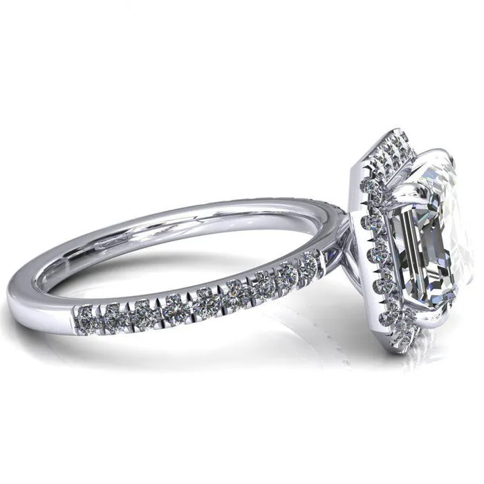 Talia Asscher Moissanite 4 Prong Halo 58 Micropave Ring Fire Brilliance Rings