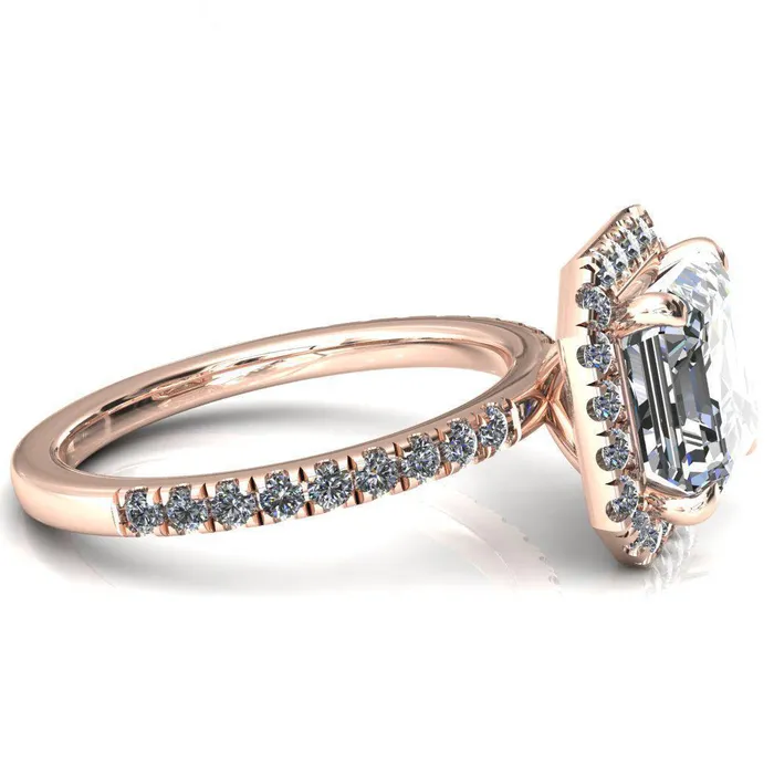 Talia Asscher Moissanite 4 Prong Halo 58 Micropave Ring Fire Brilliance Rings
