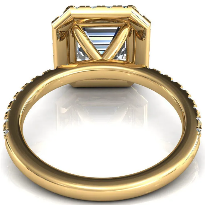 Talia Asscher Moissanite 4 Prong Halo 58 Micropave Ring Fire Brilliance Rings