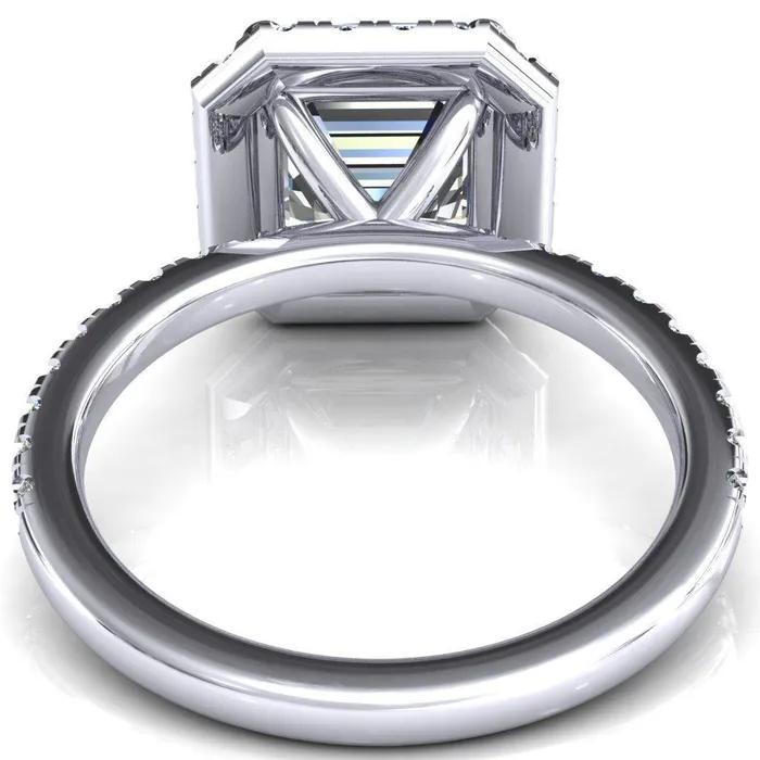 Talia Asscher Moissanite 4 Prong Halo 58 Micropave Ring Fire Brilliance Rings