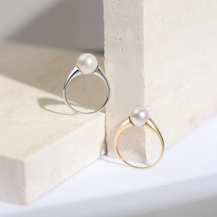 Top Grade Akoya Hanadama Pearl 18K Gold Ring KR00031 Pearly Lustre Rings
