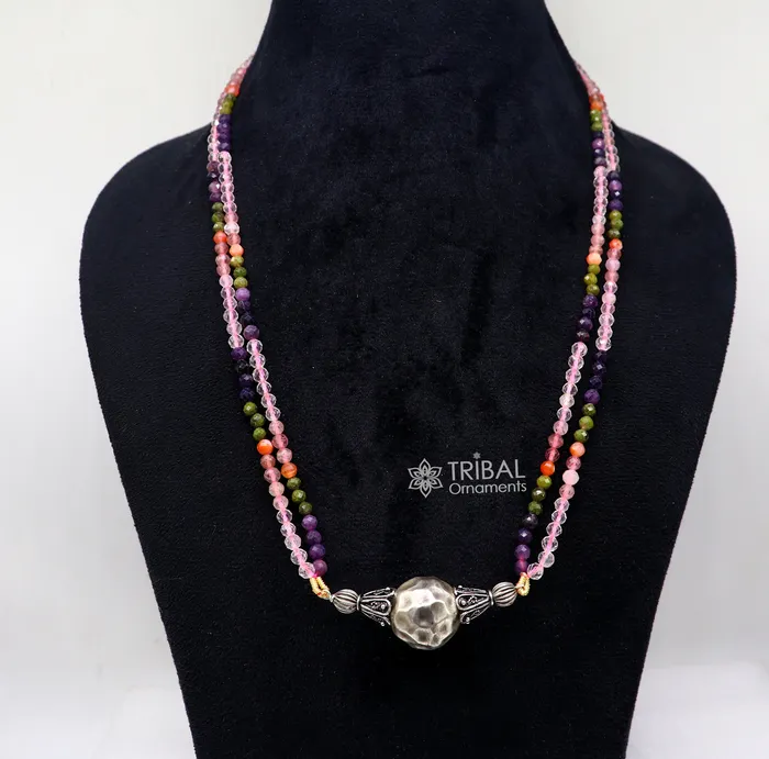 Trendy Indian traditional cultural multicolor stone beaded 925 sterling silver ball pendant necklace choker tribal ethnic jewelry set613 TRIBAL ORNAMENTS Necklaces Trendy Indian traditional cultural multicolor stone beaded 925 sterling silver ball pendant necklace choker tribal ethnic jewelry set613 TRIBAL ORNAMENTS Necklaces