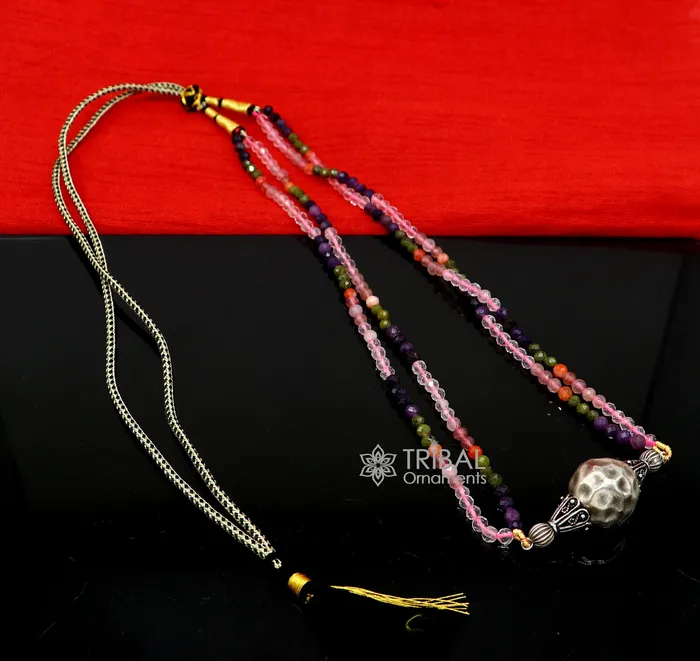 Trendy Indian traditional cultural multicolor stone beaded 925 sterling silver ball pendant necklace choker tribal ethnic jewelry set613 TRIBAL ORNAMENTS Necklaces Trendy Indian traditional cultural multicolor stone beaded 925 sterling silver ball pendant necklace choker tribal ethnic jewelry set613 TRIBAL ORNAMENTS Necklaces