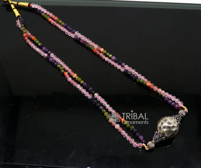 Trendy Indian traditional cultural multicolor stone beaded 925 sterling silver ball pendant necklace choker tribal ethnic jewelry set613 TRIBAL ORNAMENTS Necklaces Trendy Indian traditional cultural multicolor stone beaded 925 sterling silver ball pendant necklace choker tribal ethnic jewelry set613 TRIBAL ORNAMENTS Necklaces