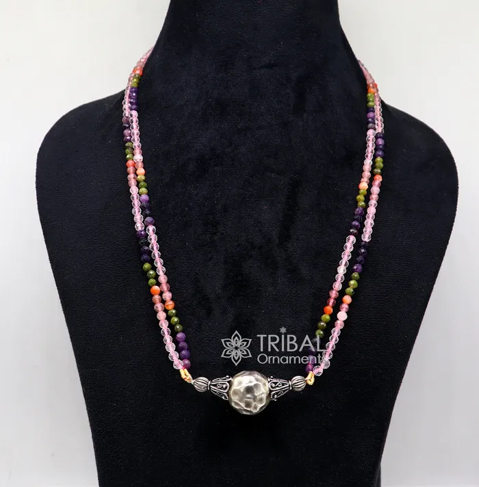 Trendy Indian traditional cultural multicolor stone beaded 925 sterling silver ball pendant necklace choker tribal ethnic jewelry set613 TRIBAL ORNAMENTS Necklaces Trendy Indian traditional cultural multicolor stone beaded 925 sterling silver ball pendant necklace choker tribal ethnic jewelry set613 TRIBAL ORNAMENTS Necklaces