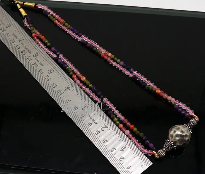 Trendy Indian traditional cultural multicolor stone beaded 925 sterling silver ball pendant necklace choker tribal ethnic jewelry set613 TRIBAL ORNAMENTS Necklaces Trendy Indian traditional cultural multicolor stone beaded 925 sterling silver ball pendant necklace choker tribal ethnic jewelry set613 TRIBAL ORNAMENTS Necklaces