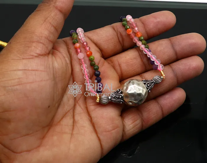 Trendy Indian traditional cultural multicolor stone beaded 925 sterling silver ball pendant necklace choker tribal ethnic jewelry set613 TRIBAL ORNAMENTS Necklaces Trendy Indian traditional cultural multicolor stone beaded 925 sterling silver ball pendant necklace choker tribal ethnic jewelry set613 TRIBAL ORNAMENTS Necklaces